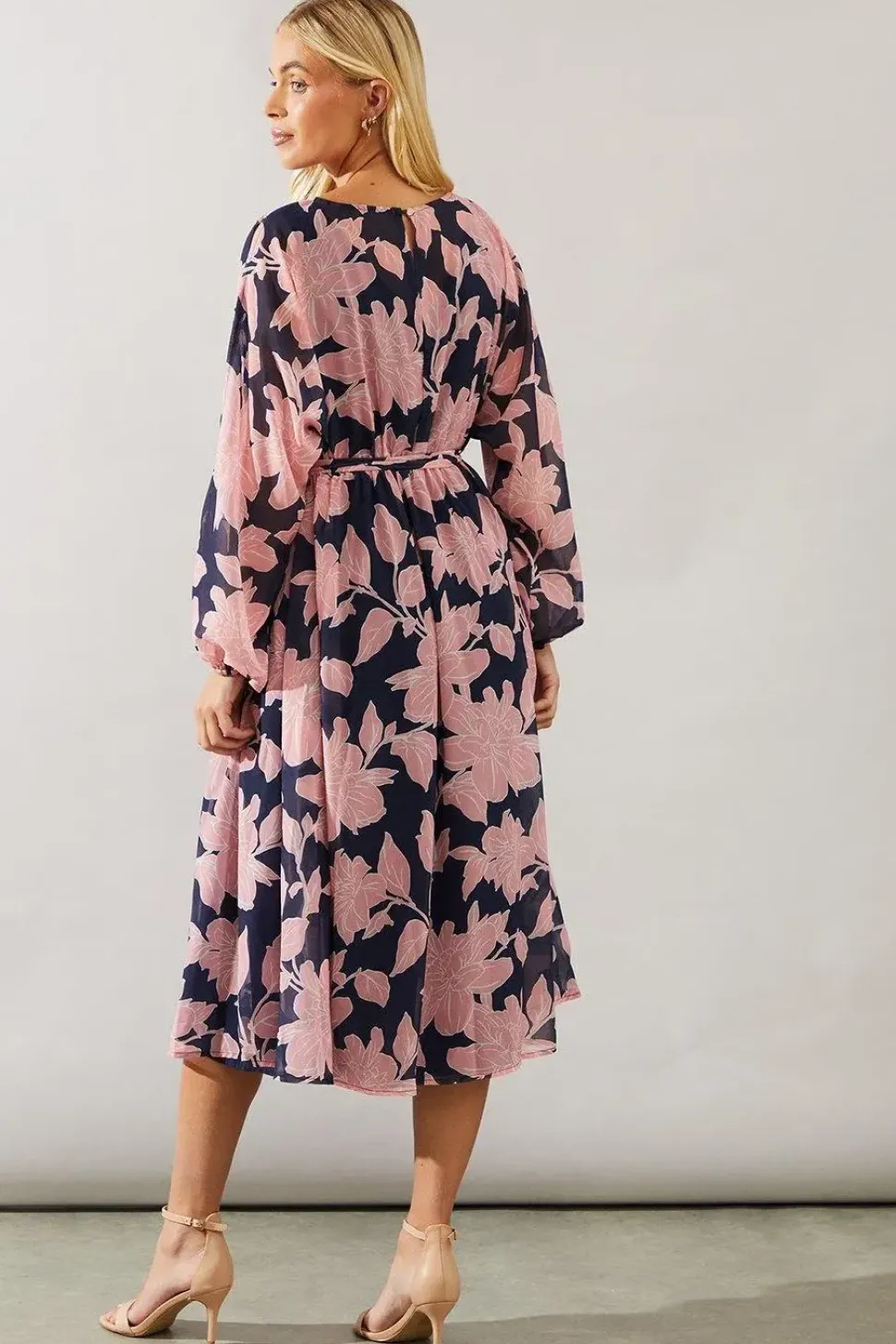 Petite Navy Abstract Print Midi Dress
