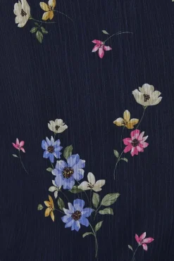 Petite Navy Floral Chiffon Ruffle Front Midi Dress