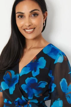 Petite Navy Floral Print Wrap Midi Dress