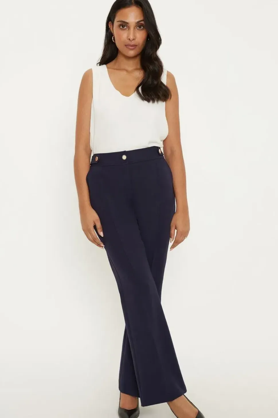 Petite Navy Smart Bootcut Leg Trousers