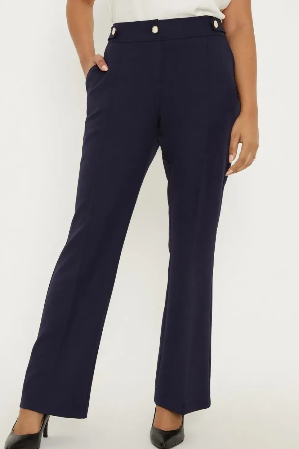 Petite Navy Smart Bootcut Leg Trousers