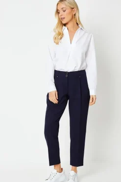 Petite Navy Smart Tapered Leg Trousers