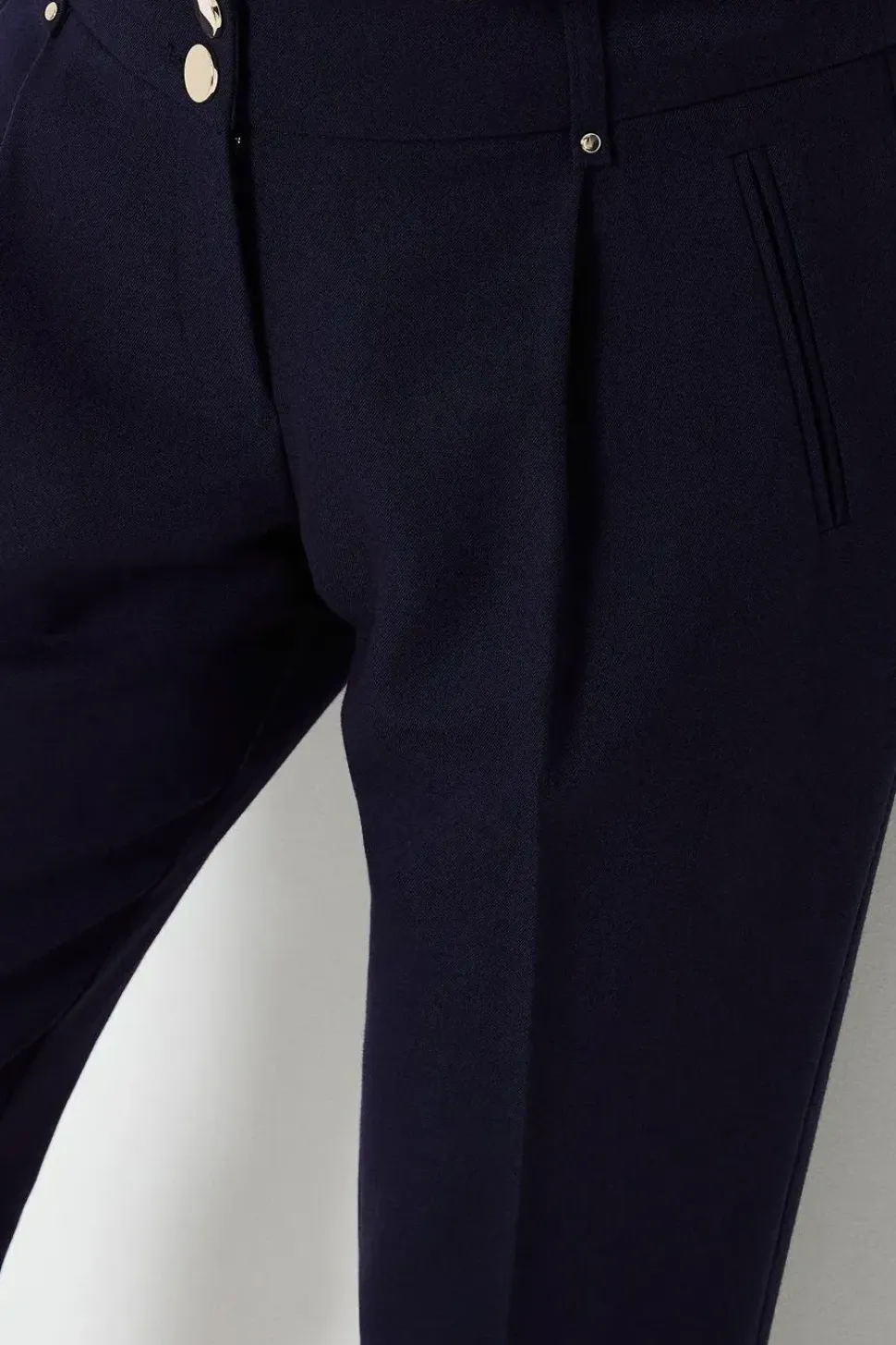 Petite Navy Smart Tapered Leg Trousers