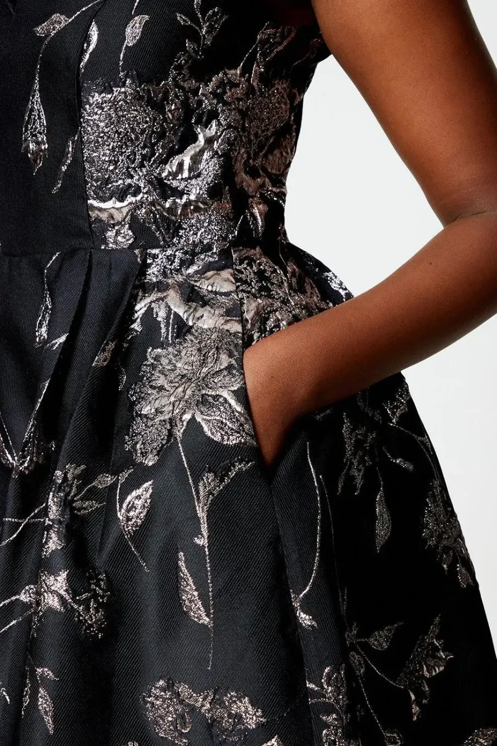 Petite Notch Neck Jacquard Midi Dress