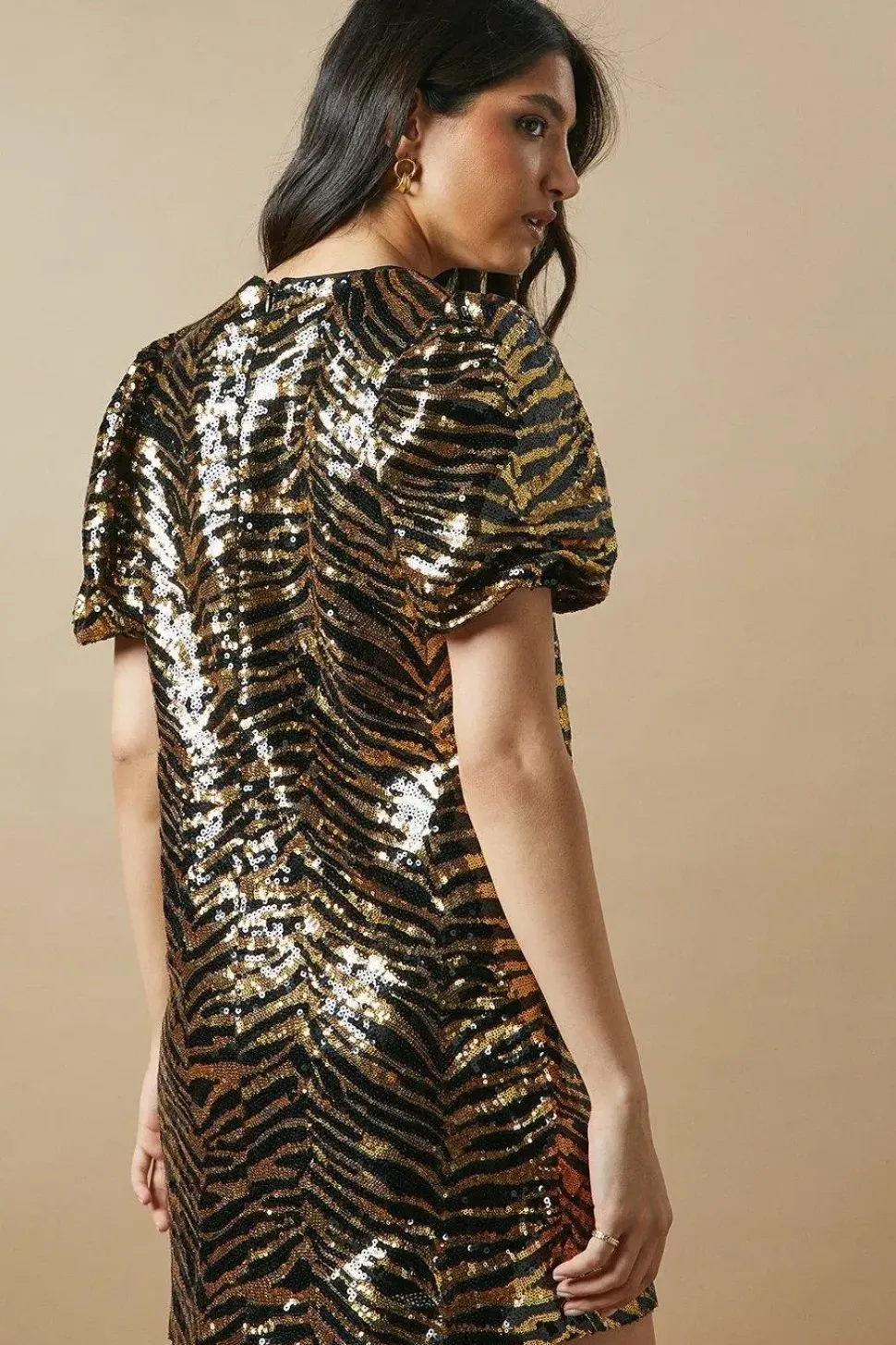 Petite Occasion Animal Sequin Puff Sleeve Mini Dress