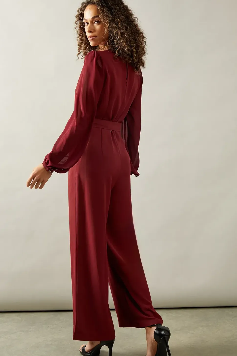 Petite Occasion Chiffon Sleeve Wide Leg Jumpsuit