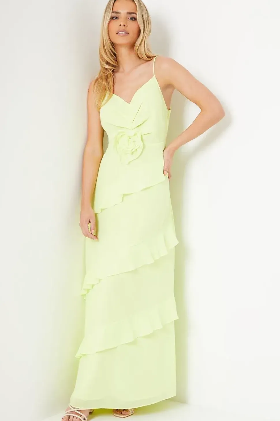 Petite Occasion Corsage Ruffle Maxi Dress