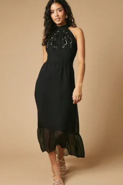 Petite Occasion Embellished Halter Maxi Dress