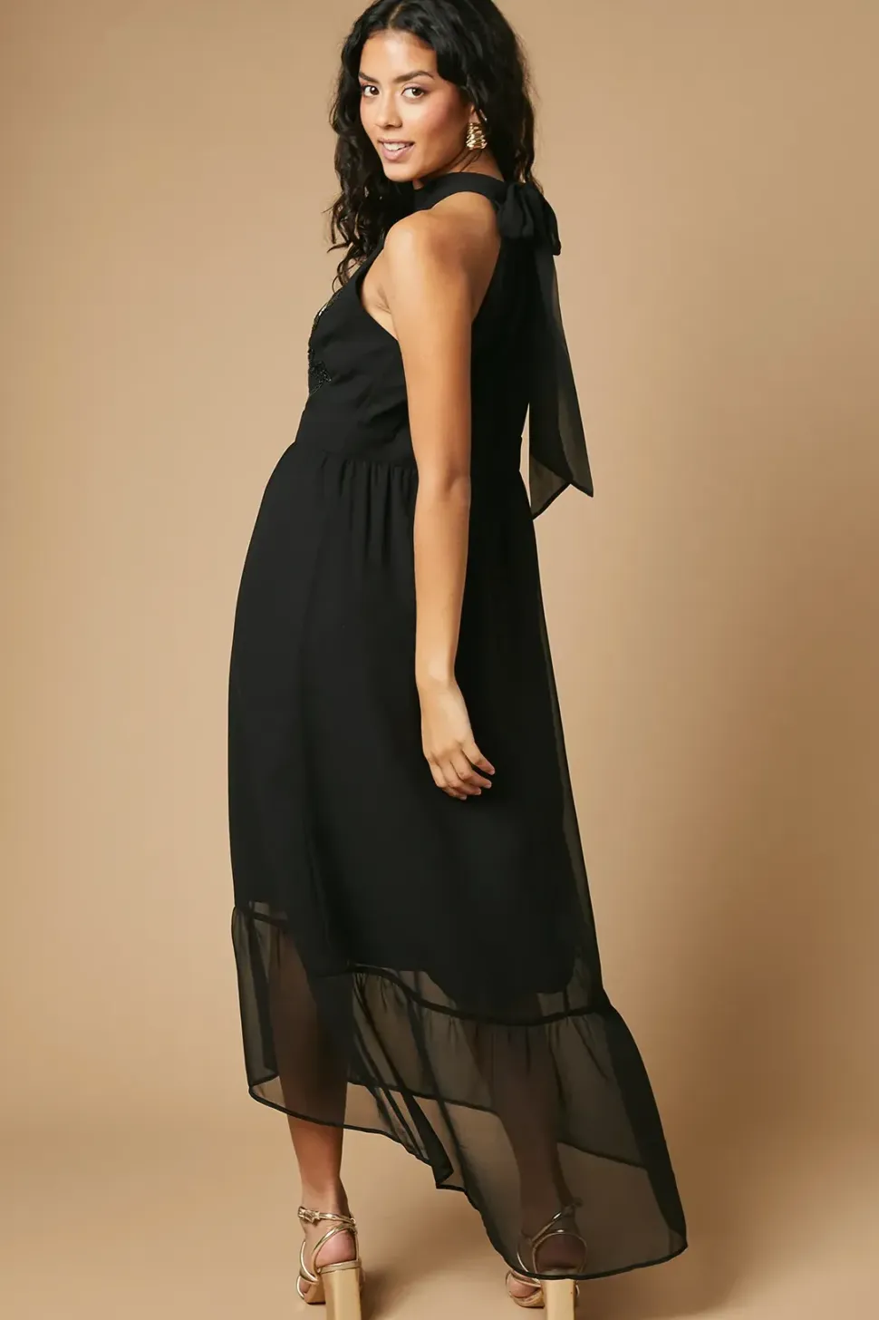 Petite Occasion Embellished Halter Maxi Dress