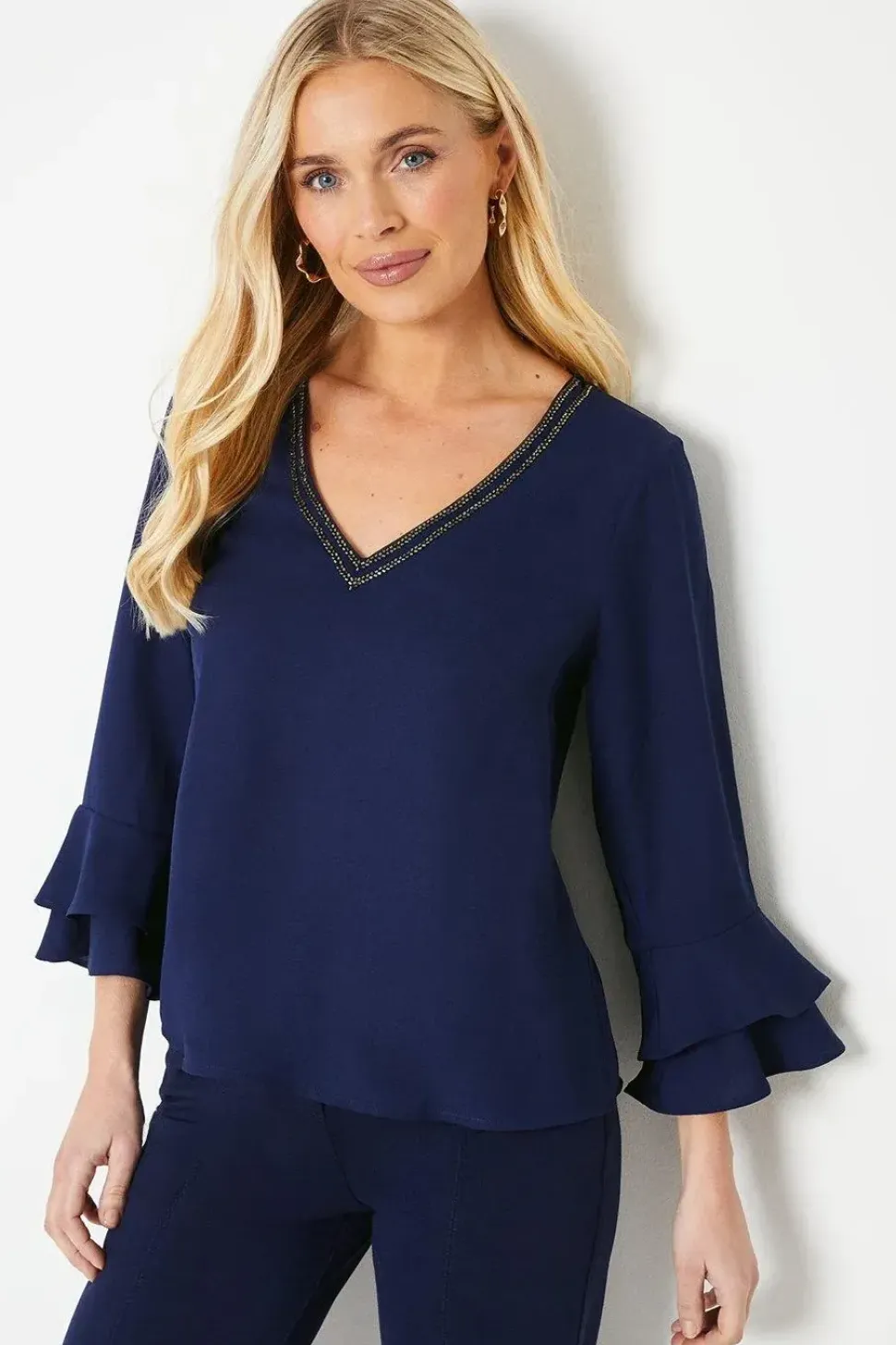 Petite Occasion Embellished Ruffle Sleeve Blouse