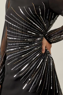 Petite Occasion Embellished Sequin Long Sleeve Midi Dress