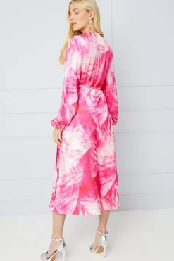 Petite Occasion Feather Print Satin Wrap Formal Midi Dress
