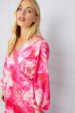 Petite Occasion Feather Print Satin Wrap Formal Midi Dress