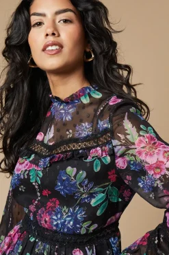 Petite Occasion Floral Glitter Lace Trim Midi Dress