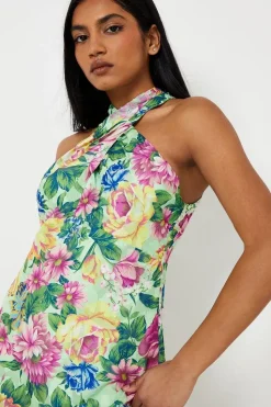 Petite Occasion Floral Halterneck Jacquard Midi Dress