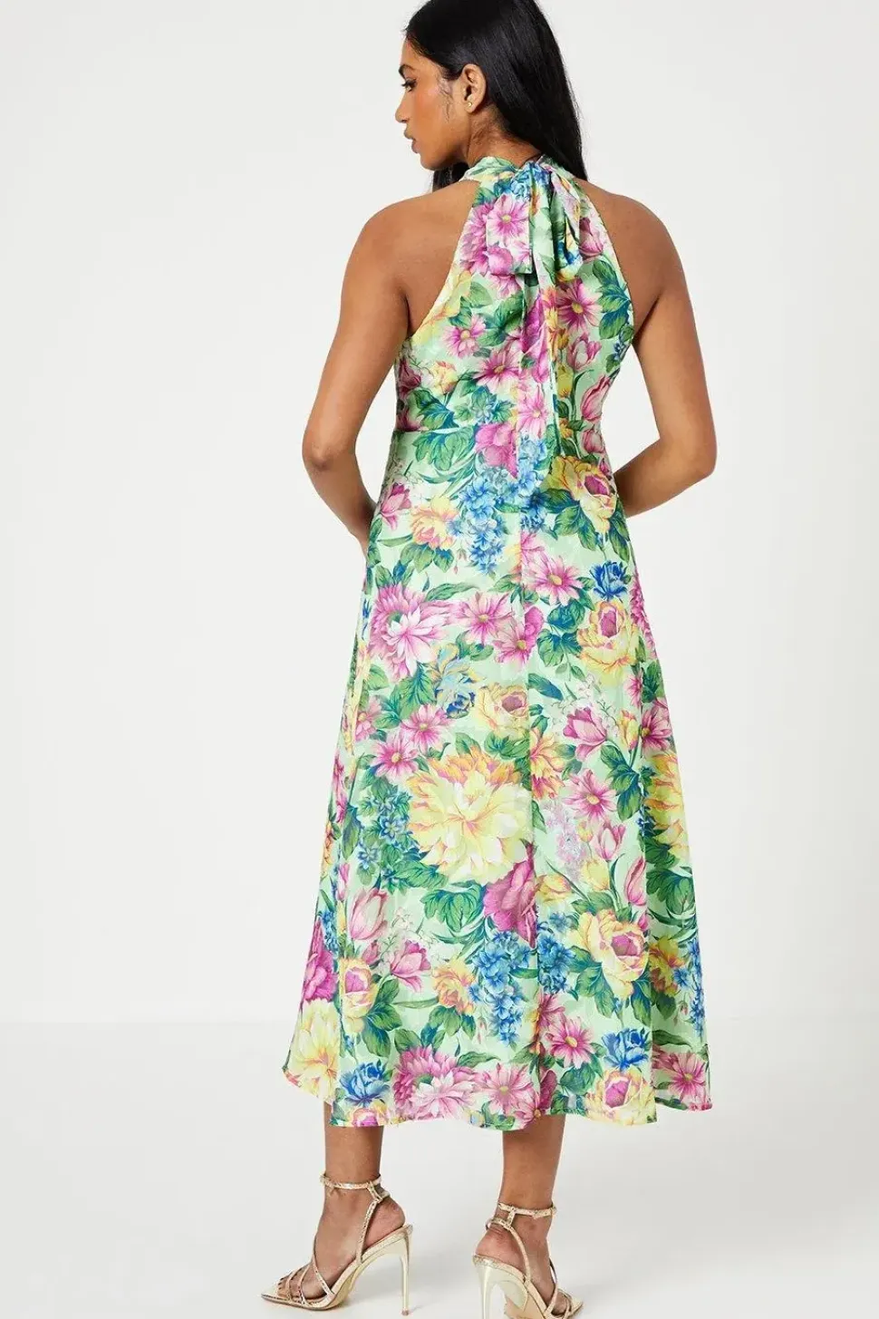 Petite Occasion Floral Halterneck Jacquard Midi Dress