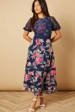 Petite Occasion Floral Lace Bodice Midi Dress