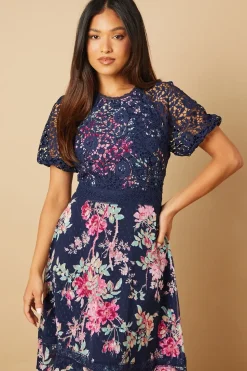 Petite Occasion Floral Lace Bodice Midi Dress