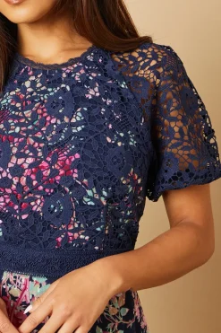 Petite Occasion Floral Lace Bodice Midi Dress