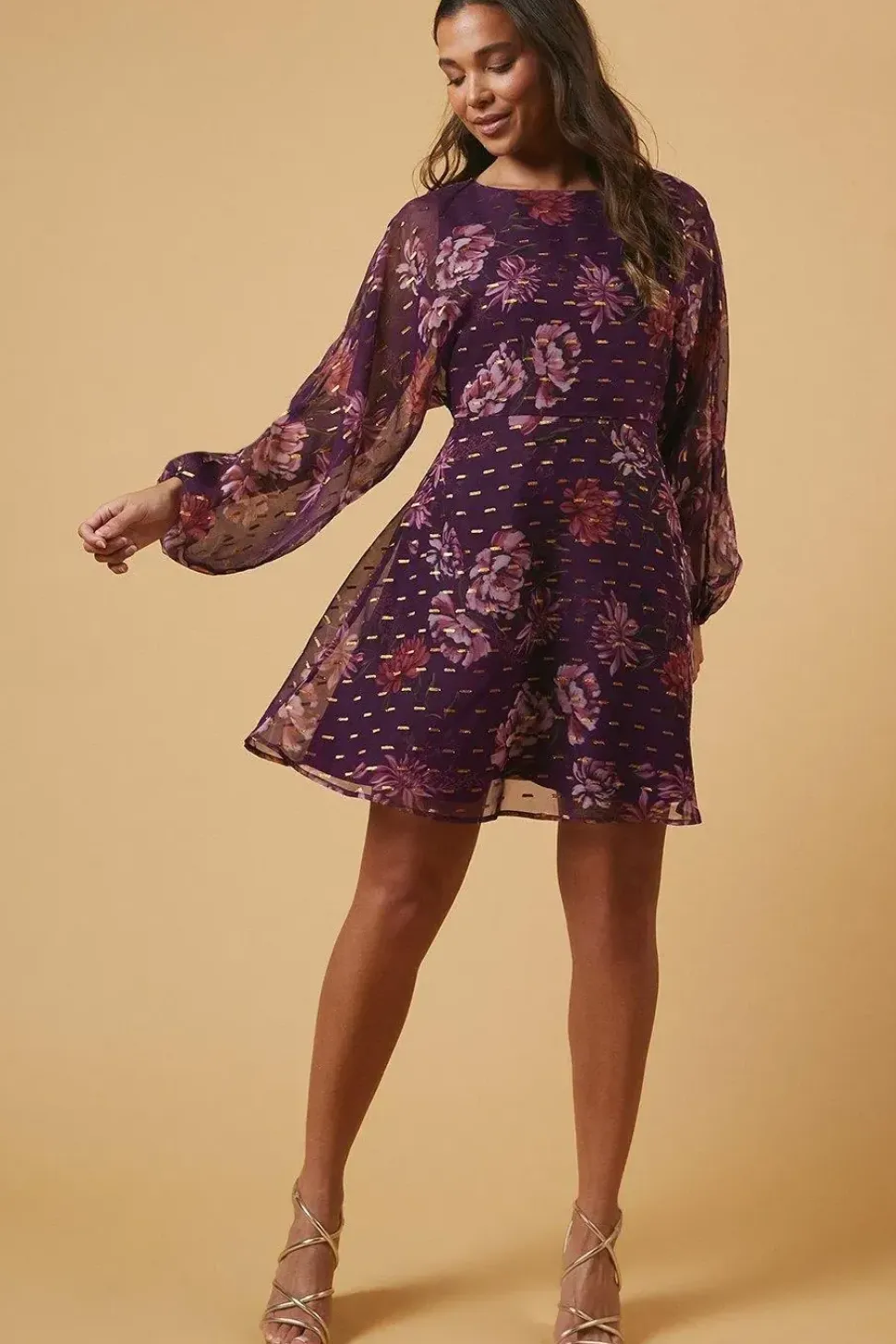 Petite Occasion Floral Metallic Spot Mini Dress