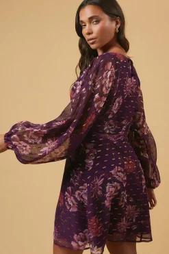 Petite Occasion Floral Metallic Spot Mini Dress