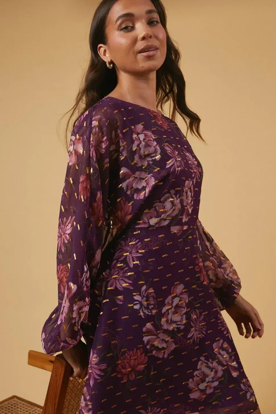 Petite Occasion Floral Metallic Spot Mini Dress