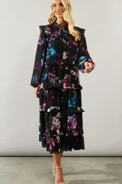 Petite Occasion Floral Ruffle Tiered Midaxi Dress