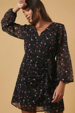 Petite Occasion Floral Ruffle Wrap Mini Dress