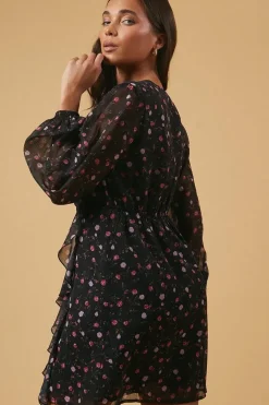 Petite Occasion Floral Ruffle Wrap Mini Dress