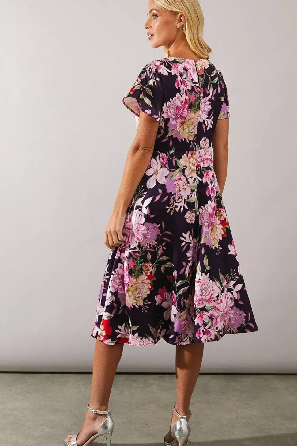 Petite Occasion Floral Satin Gathered Midi Dress