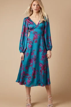 Petite Occasion Floral Satin Midaxi Dress