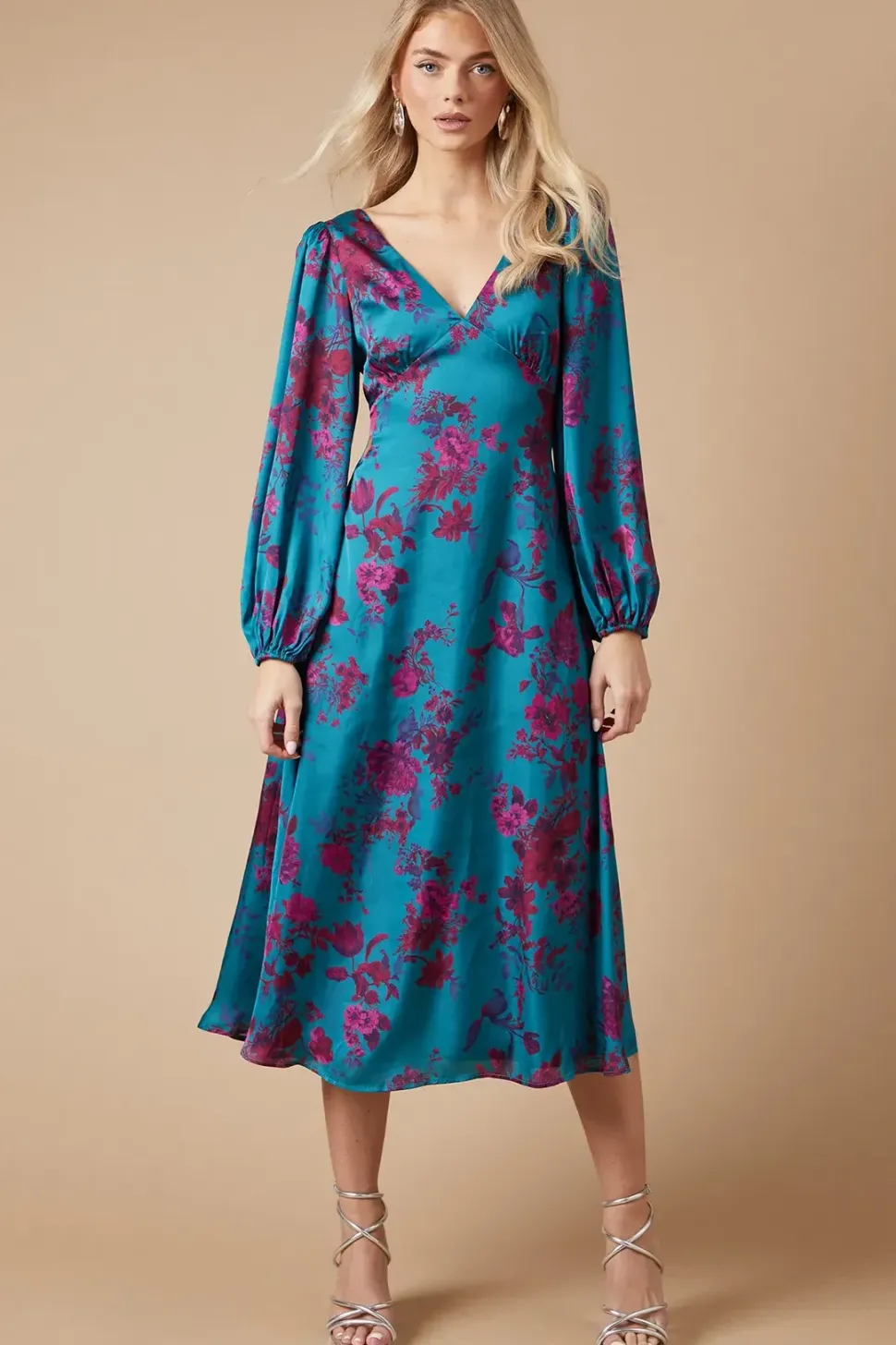 Petite Occasion Floral Satin Midaxi Dress