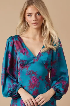 Petite Occasion Floral Satin Midaxi Dress