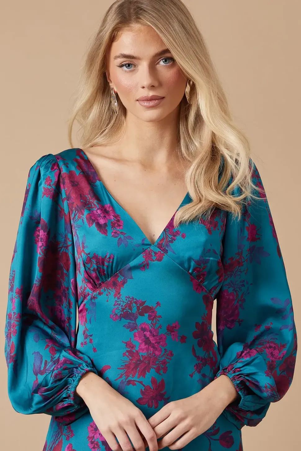 Petite Occasion Floral Satin Midaxi Dress