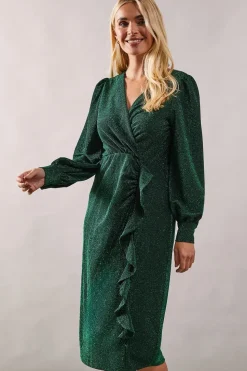 Petite Occasion Glitter Jersey Ruffle Midi Dress