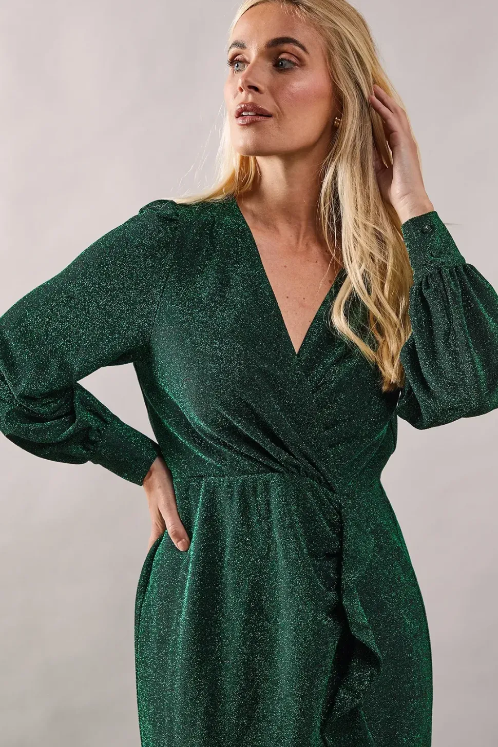 Petite Occasion Glitter Jersey Ruffle Midi Dress