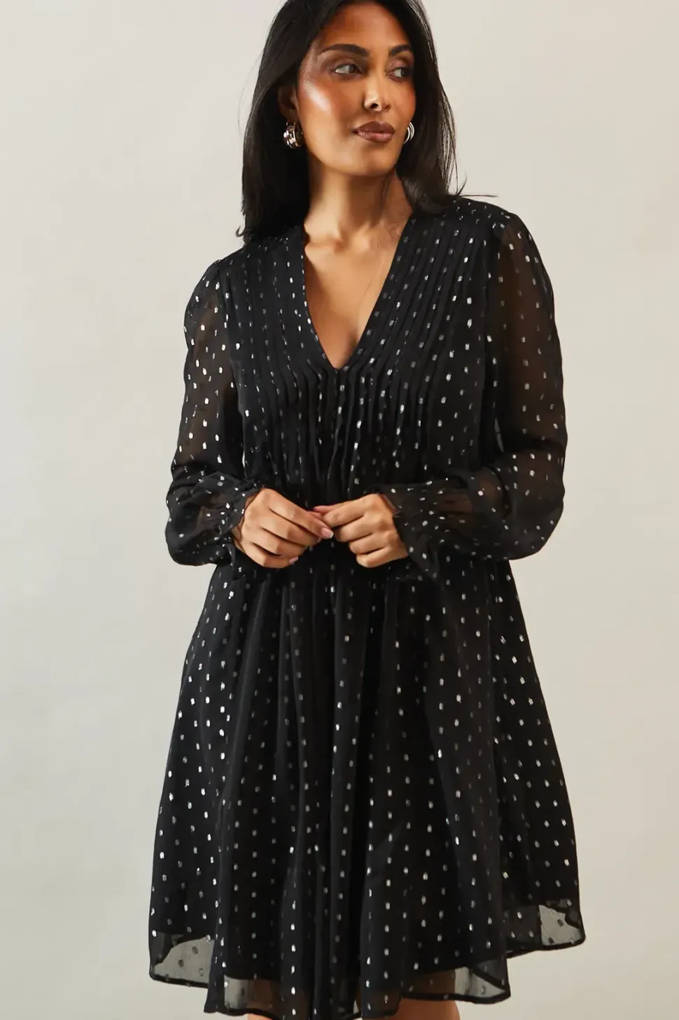 Petite Occasion Glitter Spot Pintuck Shift Dress