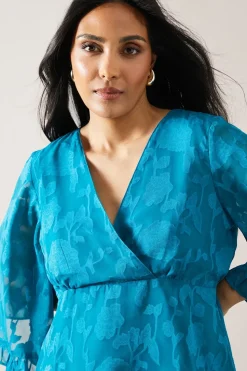 Petite Occasion Jacquard Ruffle Wrap Blouse