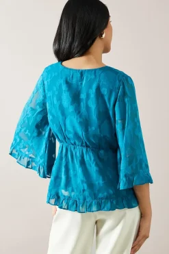 Petite Occasion Jacquard Ruffle Wrap Blouse