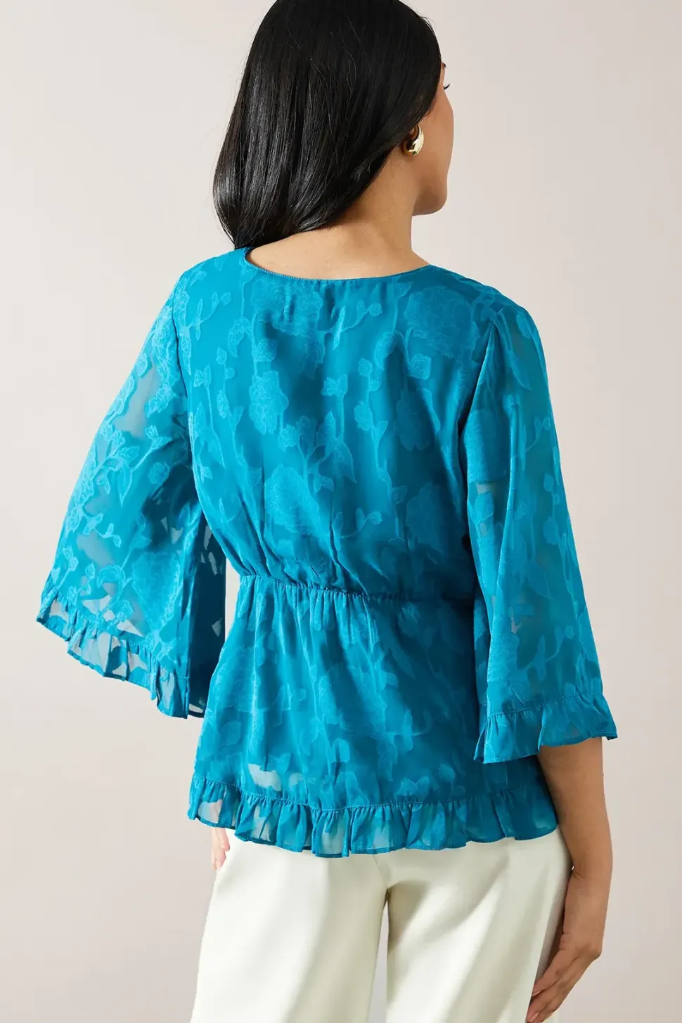 Petite Occasion Jacquard Ruffle Wrap Blouse