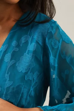 Petite Occasion Jacquard Ruffle Wrap Blouse