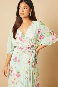 Petite Occasion Kimono Sleeve Pleated Midi Dress