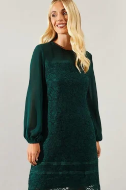 Petite Occasion Lace Chiffon Sleeve Shift Dress