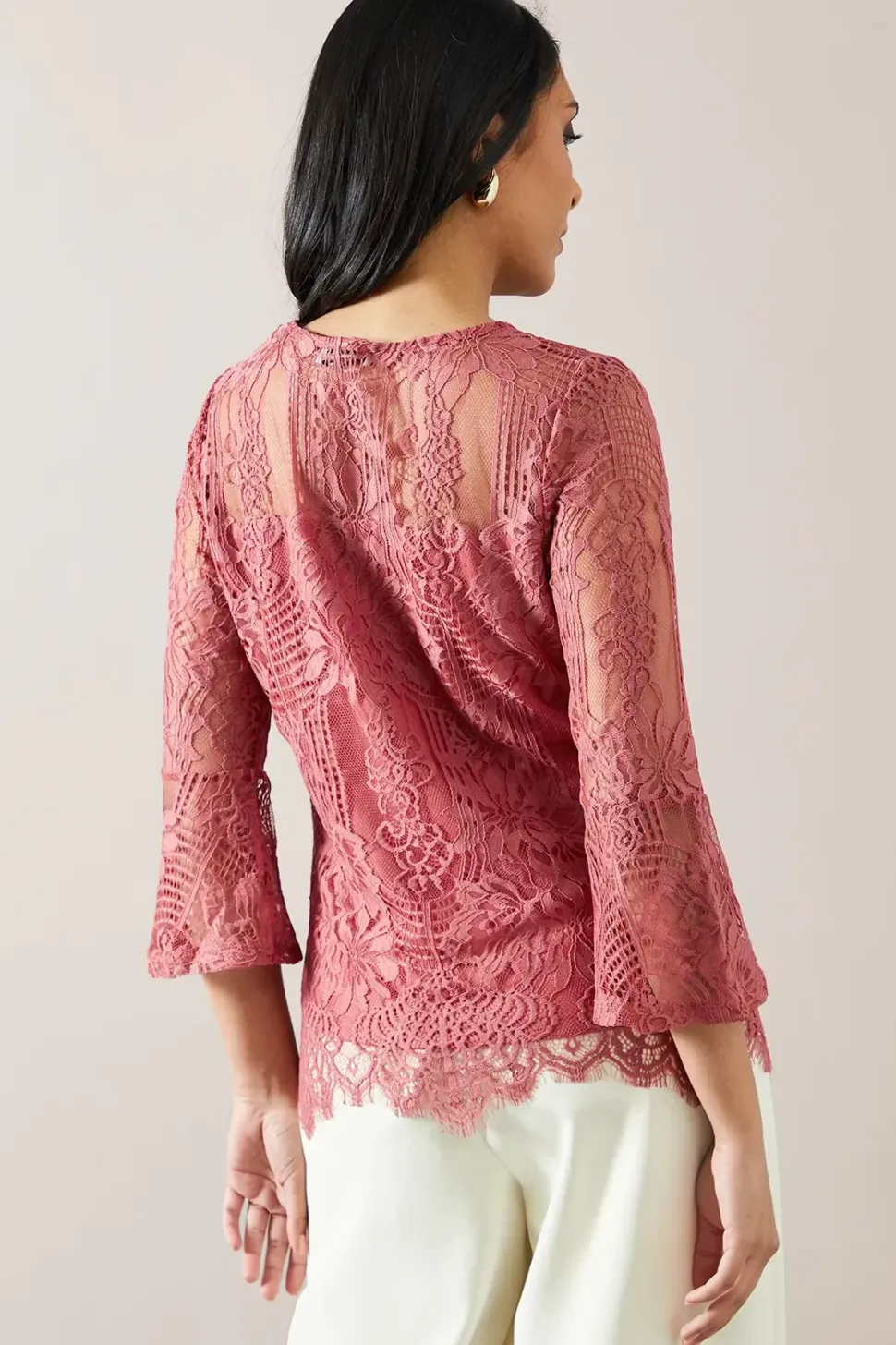 Petite Occasion Lace Flare Sleeve Top