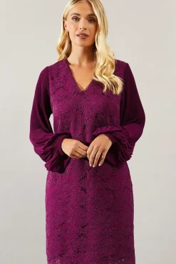Petite Occasion Lace Pleat Sleeve Shift Dress