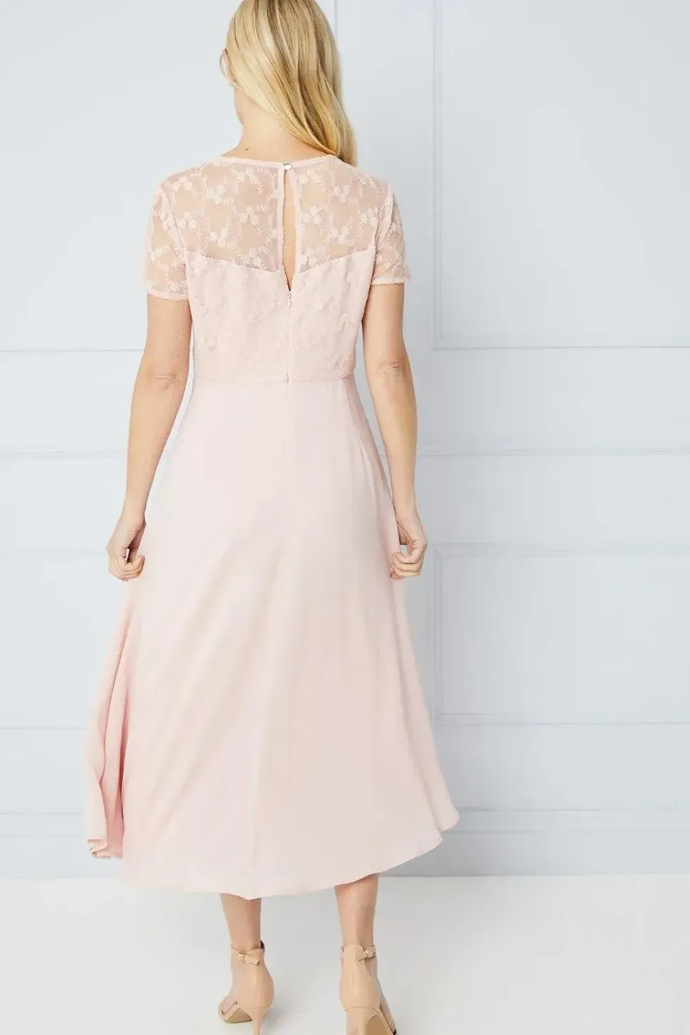 Petite Occasion Lace Short Sleeve Midi Dress