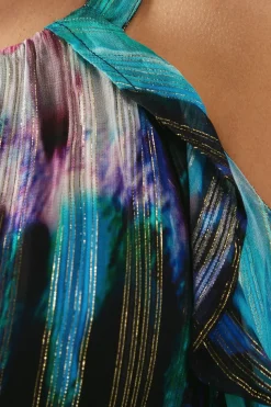 Petite Occasion Metallic Abstract Ruffle Midi Dress