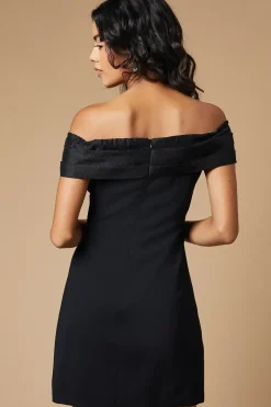 Petite Occasion Organza Bardot Bow Mini Dress