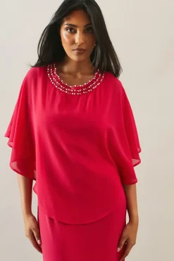 Petite Occasion Pearl Overlay Formal Maxi Dress
