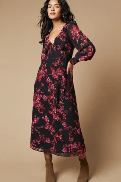 Petite Occasion Printed Button Midi Dress